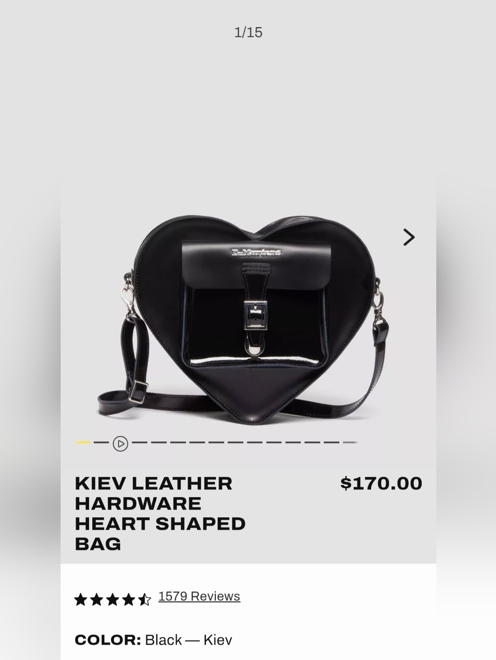 NWT Dr. Martens Kiev Leather Hardware Heart Shaped Convertible Bag in Black